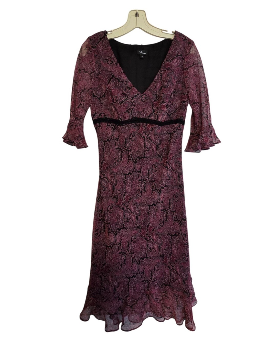 Shana Burgundy Black Sheer Midi Dress Lorelai Gilmore Practical Magic Size 8